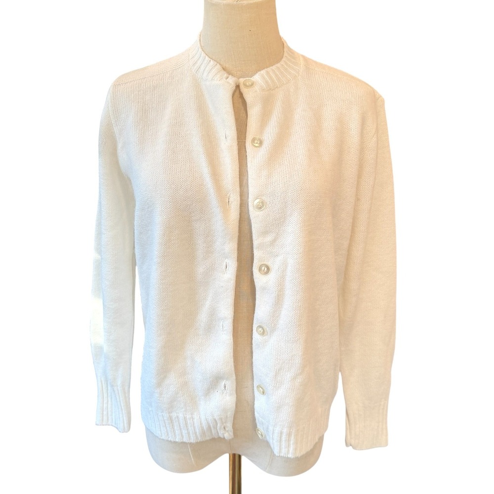 Joyce Lane White Orlon Acrylic Knit Button Front Cardigan Sweater 70s Vintage